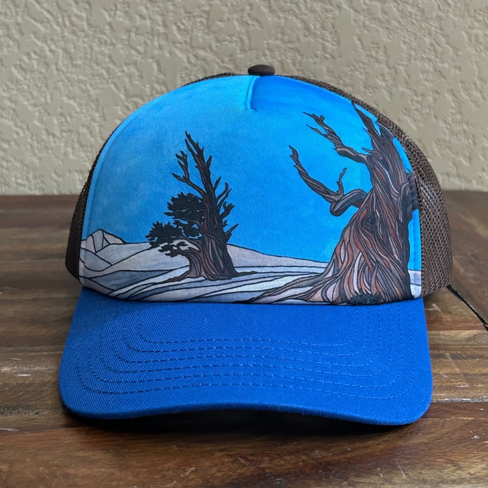 Bristlecone Designs Tree Graphic Trucker Hat Blue Mesh Snapback OS NWOT